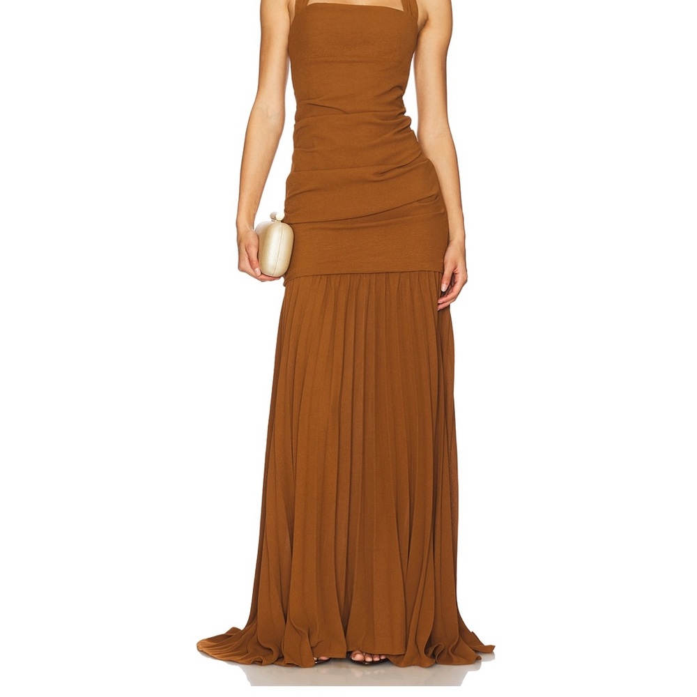 Delphi Halter Crepe Terracotta Maxi Dress
